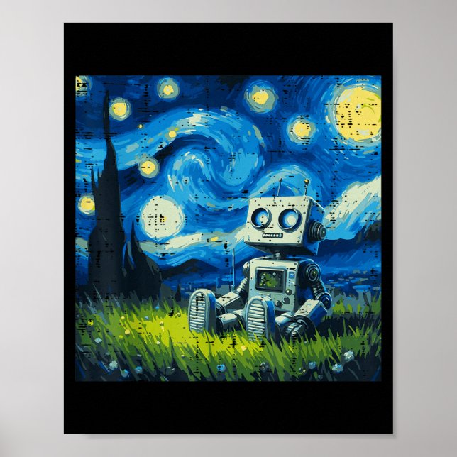 Starry Night Robot Funny Painting Art Meme Kids Me Poster (Vorne)