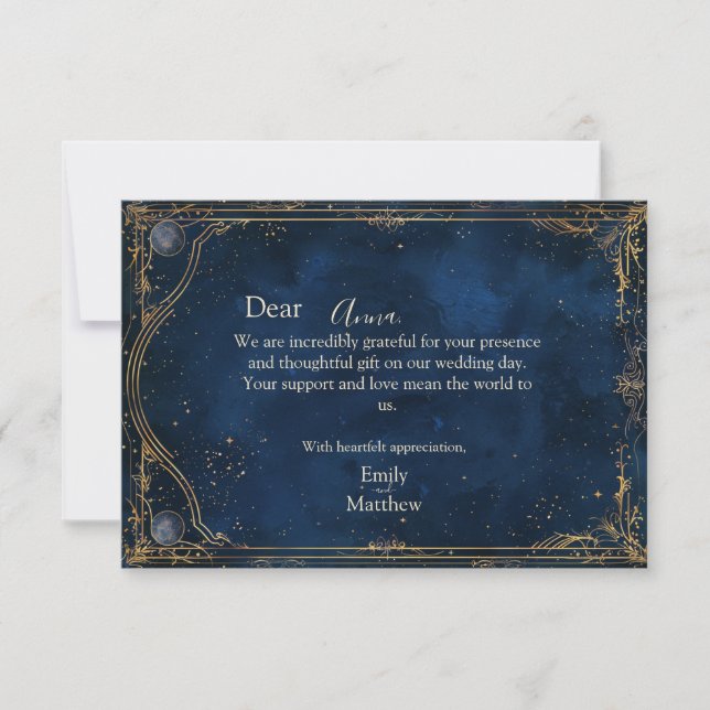 Starry Night Romance Wedding Dankeskarte (Vorderseite)