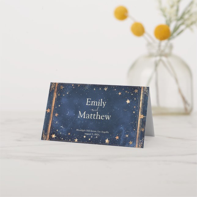 Starry Night Romance Wedding Platzkarte (Rückseite)