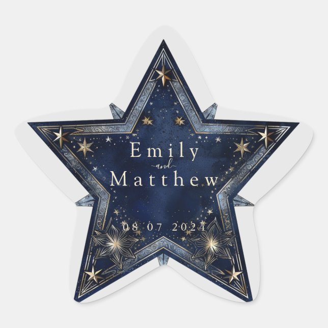 Starry Night Romance Wedding Stern-Aufkleber (Vorderseite)