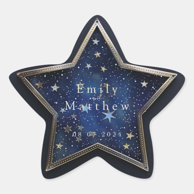 Starry Night Romance Wedding Stern-Aufkleber (Vorderseite)