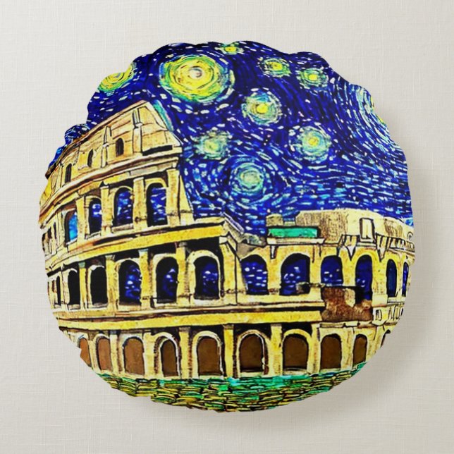 Starry Night Rome Italien Rundes Kissen (Vorderseite)