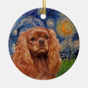 Starry Night - Ruby Cavalier King Charles Keramikornament