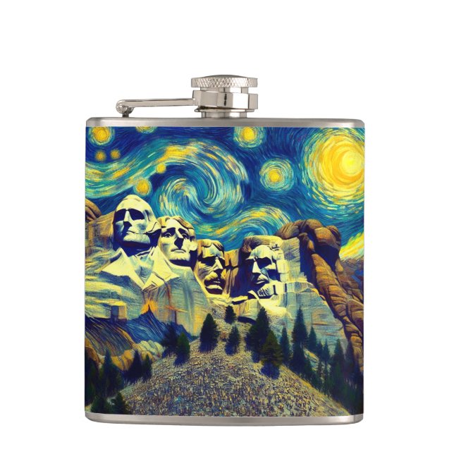 Starry Night Rushmore South Dakota Flachmann (Vorderseite)