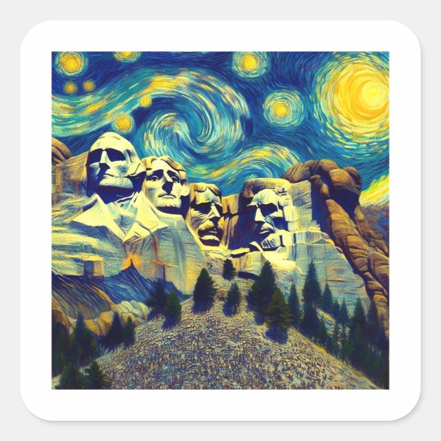 Starry Night Rushmore South Dakota Quadratischer Aufkleber (Vorderseite)