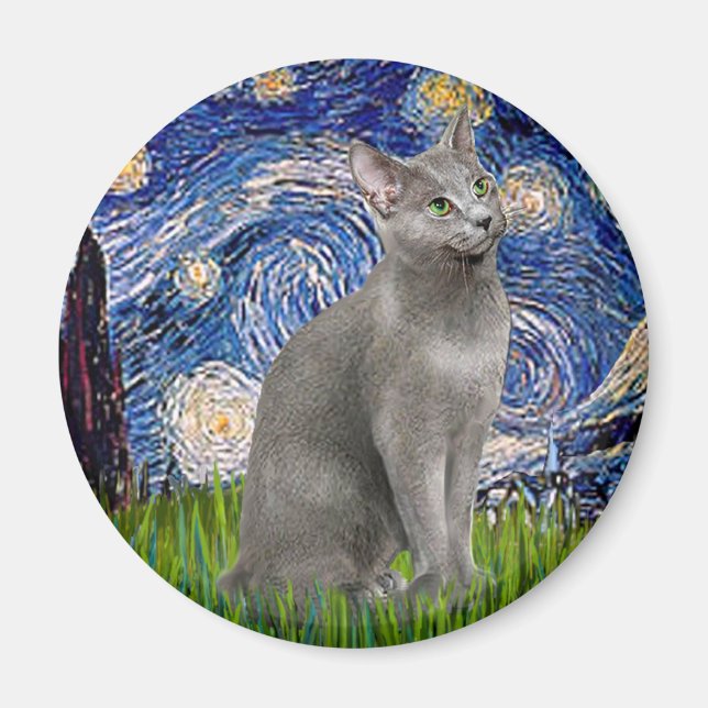 Starry Night - Russische Blaue Katze Magnet (Vorne)