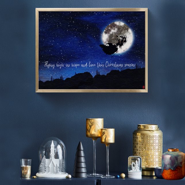 Starry Night Santa Claus mit Rentier fliegen Poster (Von Creator hochgeladen)