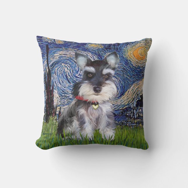 Starry Night - Schnauzer Welpe #10 Kissen (Vorderseite)