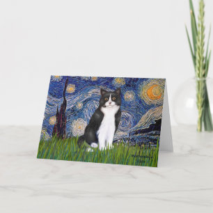 Starry Night - Schwarze und Weiße Katze Karte