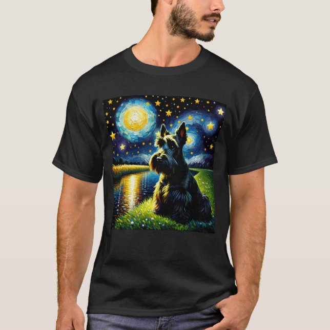 Starry Night Scottish Terrier Dog Van Gogh Lover T-Shirt (Vorderseite)