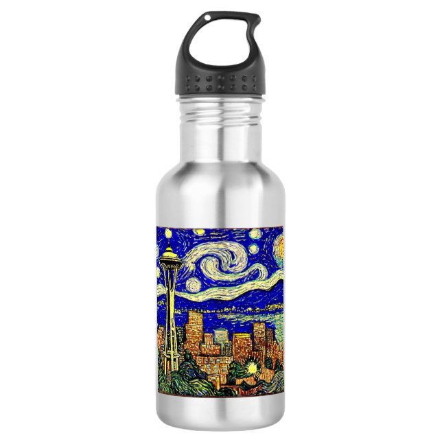 Starry Night Seattle Washington Edelstahlflasche (Vorderseite)