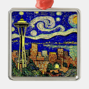 Starry Night Seattle Washington Ornament Aus Metall