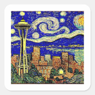 Starry Night Seattle Washington Quadratischer Aufkleber