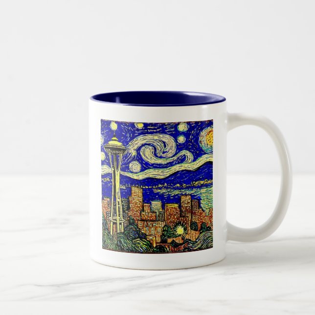 Starry Night Seattle Washington Zweifarbige Tasse (Rechts)