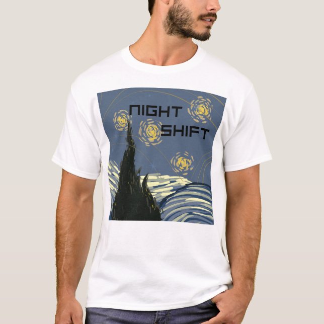 Starry "Night Shift" im Stil von Van Gogh T-Shirt (Vorderseite)