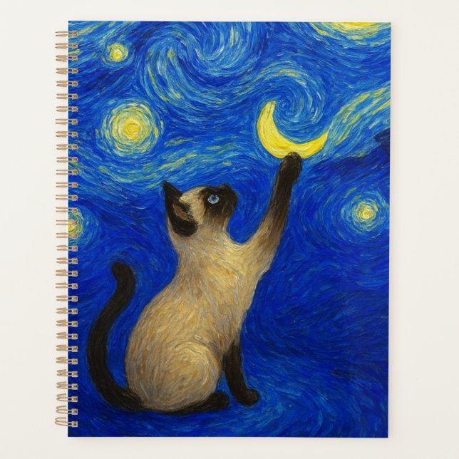 Starry Night Siamese Cat Moon  Planer (Vorderseite)