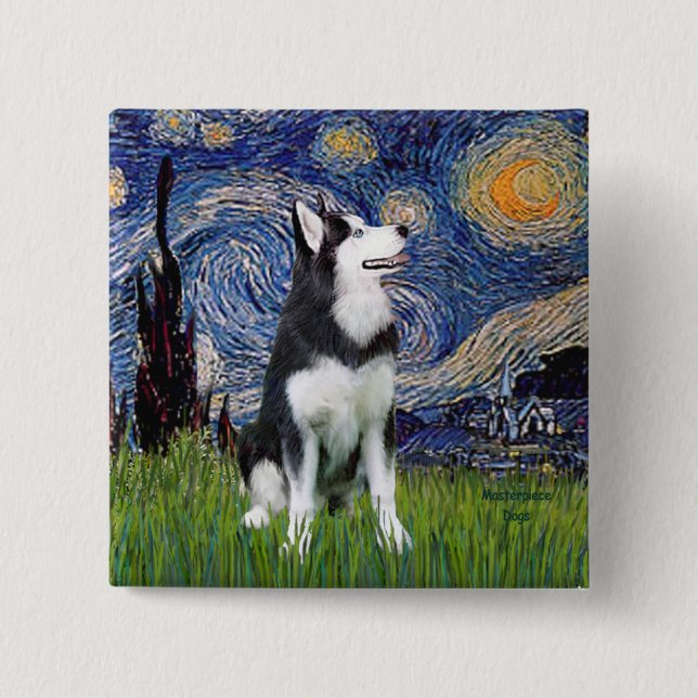 Starry Night - Sibirischer Husky #1 Button (Vorderseite)