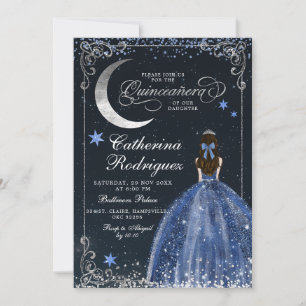 Starry Night Silver und Dark Blue Quinceanera Einladung