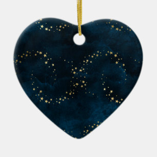 Starry Night Sky Dark Blue Golden Stars Spirale Keramik Ornament
