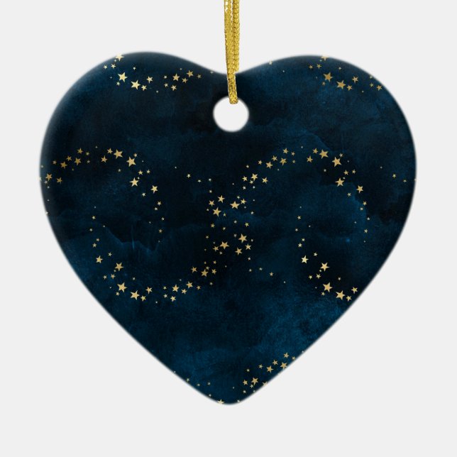Starry Night Sky Dark Blue Golden Stars Spirale Keramik Ornament (Vorne)