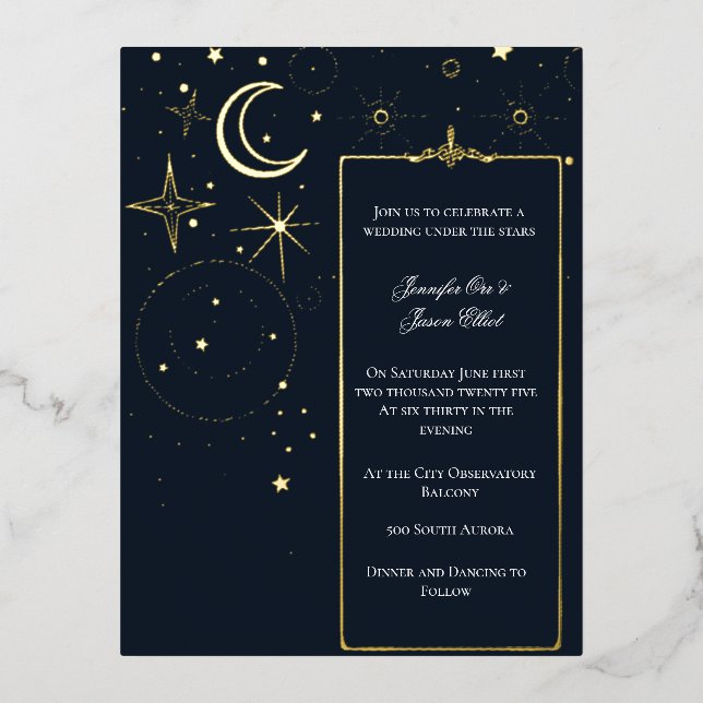 Starry Night Sky Frame Foil Einladung zur Hochzeit (Vorderseite)