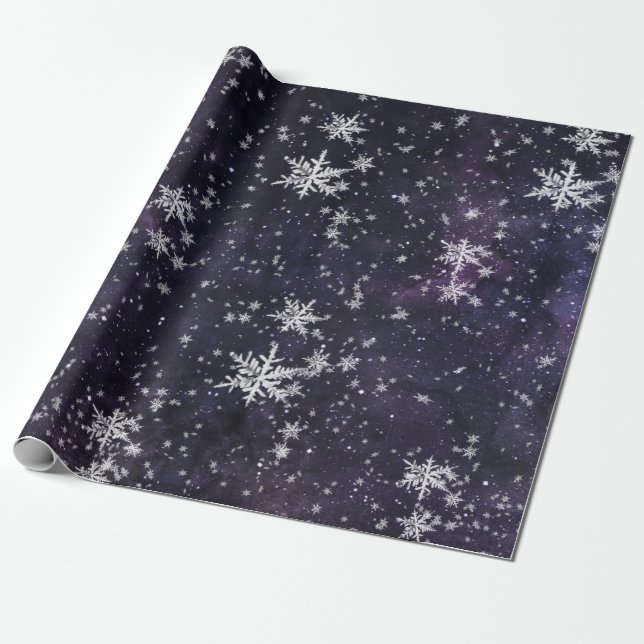 Starry Night Sky Fresh Fallen Snowflakes Geschenkpapier (Ungerollt)