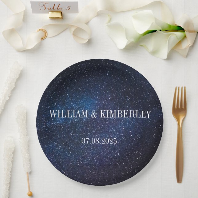 Starry Night Sky Galaxy Elegantes Hochzeitspapier Pappteller (Hochzeit)