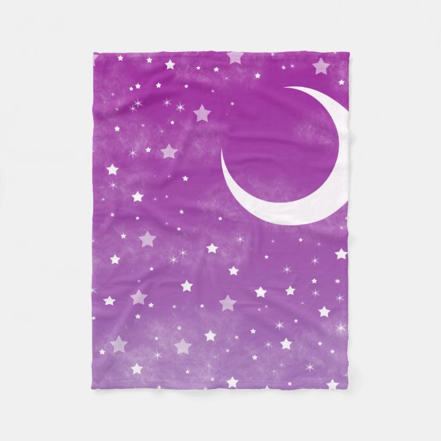 Starry Night Sky Lila Moon and Stars Fleecedecke (Vorderseite)