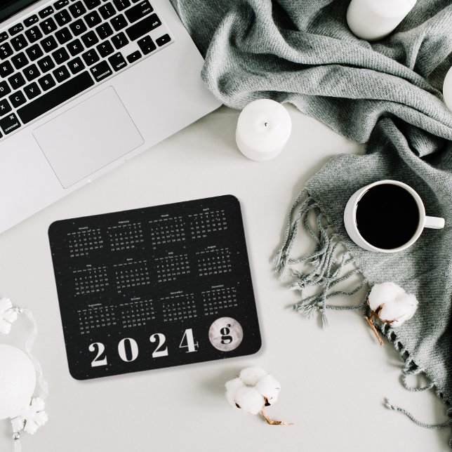 Starry Night Sky Moon Mit Monogramm 2024 Kalender Mousepad (Von Creator hochgeladen)