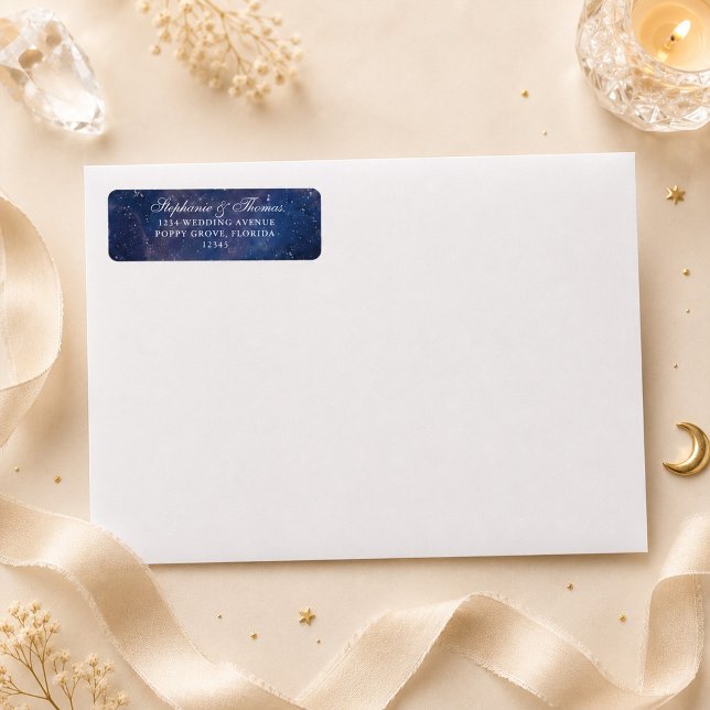 Starry Night Sky Rücksendeadresse (Starry Night Celestial Wedding Address Label on an envelope)