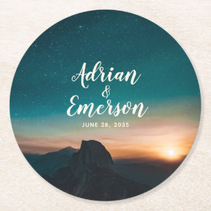 Starry Night Sky Sunset Mountain Wedding Modern Runder Pappuntersetzer