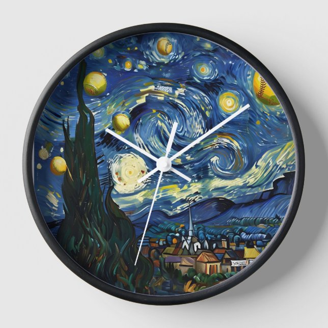 Starry Night Softball Wall Clock Uhr (Vorderseite)