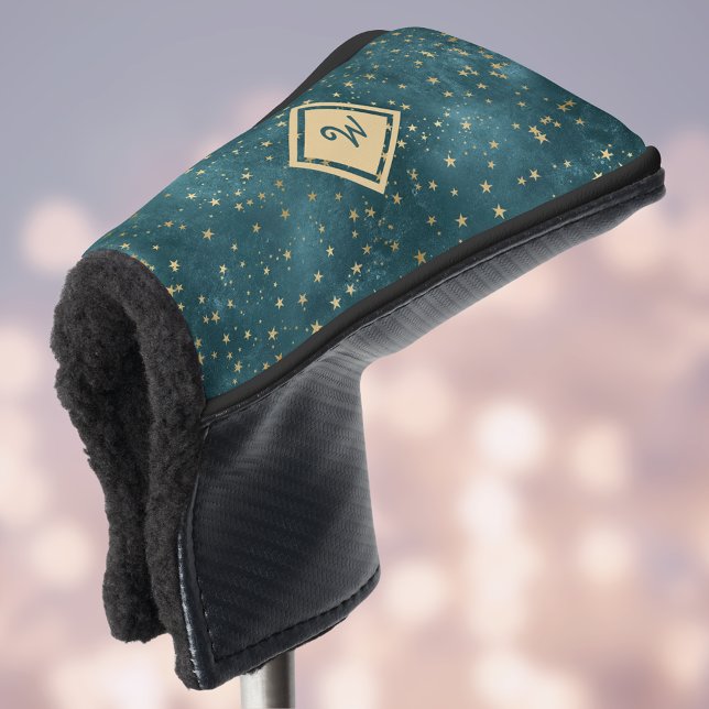 Starry Night Space Design with Gold Monogram Golf Headcover (Von Creator hochgeladen)