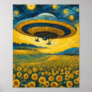 Starry Night Space Invasion - surreale Kunst Poster