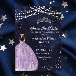 Starry Night Star Lila Quinceañera Save the Date Magnetkarte