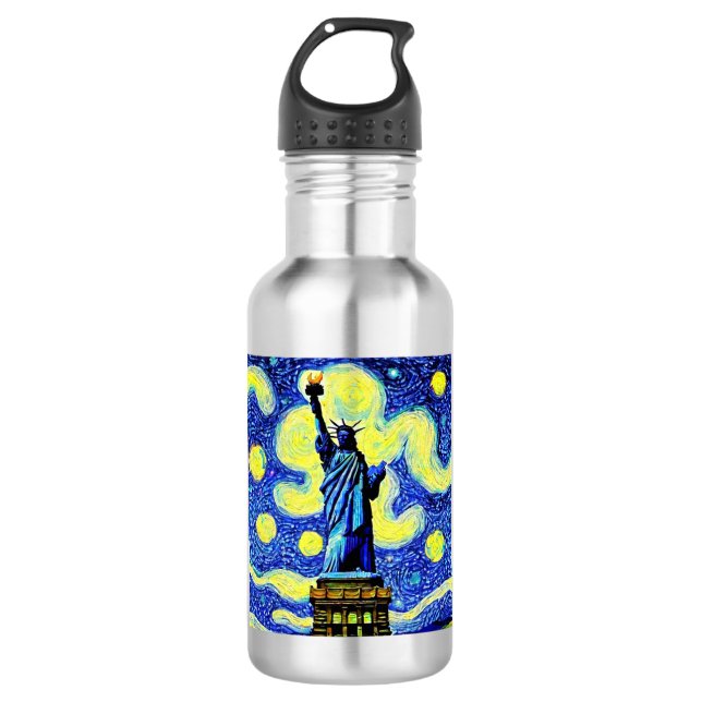 Starry Night Statue of Liberty New York Edelstahlflasche (Vorderseite)