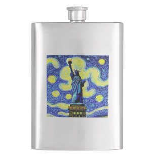 Starry Night Statue of Liberty New York Flachmann