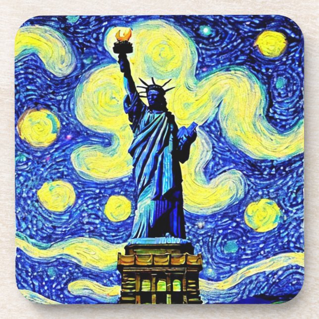 Starry Night Statue of Liberty New York Getränkeuntersetzer (Vorderseite)