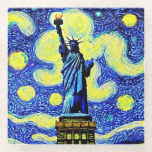 Starry Night Statue of Liberty New York Glasuntersetzer