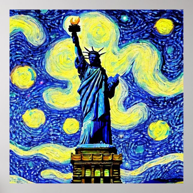 Starry Night Statue of Liberty New York Poster (Vorne)