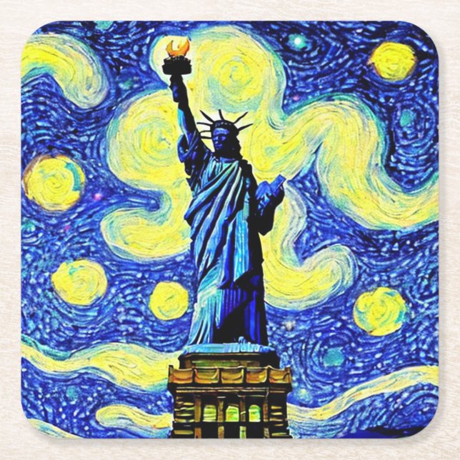 Starry Night Statue of Liberty New York Rechteckiger Pappuntersetzer (Vorderseite)