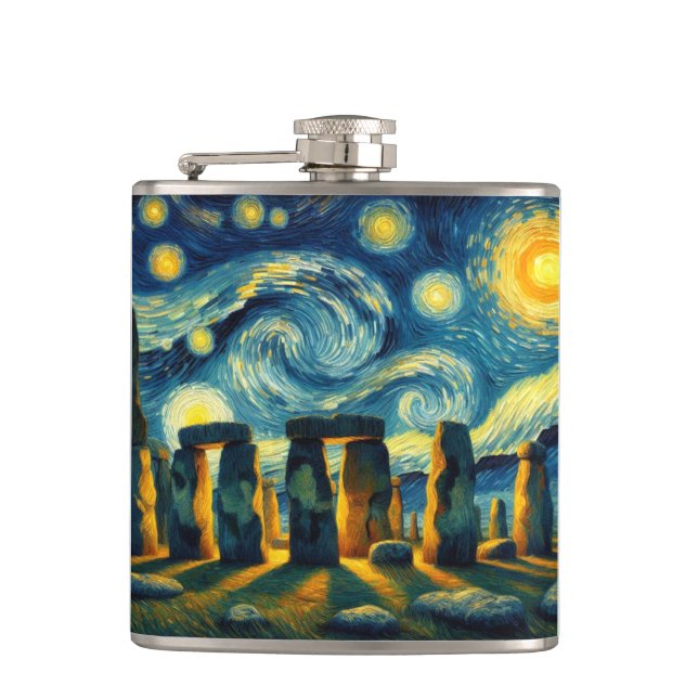 Starry Night Stonehenge Flachmann (Vorderseite)