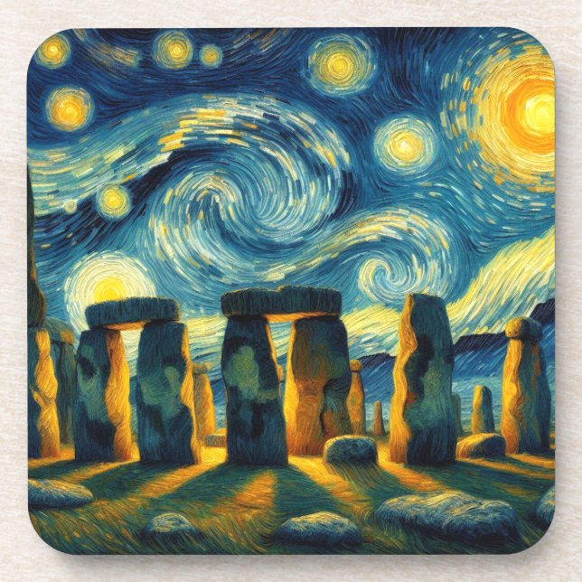 Starry Night Stonehenge Getränkeuntersetzer (Vorderseite)