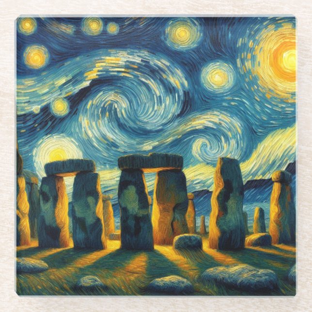 Starry Night Stonehenge Glasuntersetzer (Vorderseite)