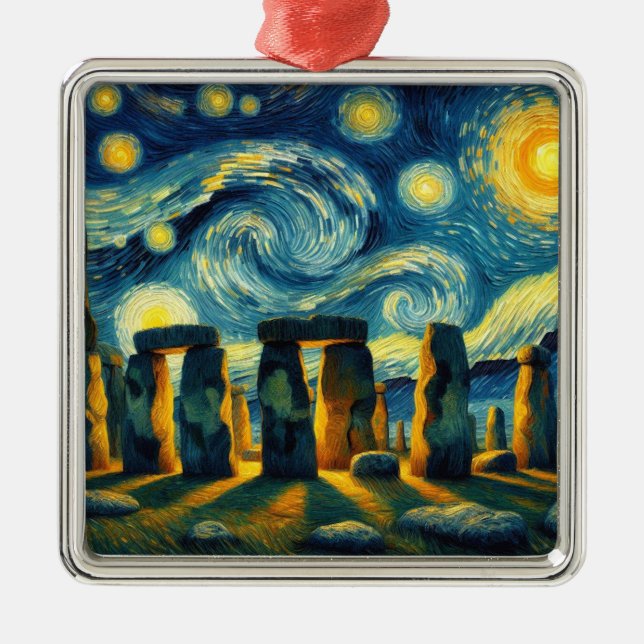 Starry Night Stonehenge Ornament Aus Metall (Vorne)