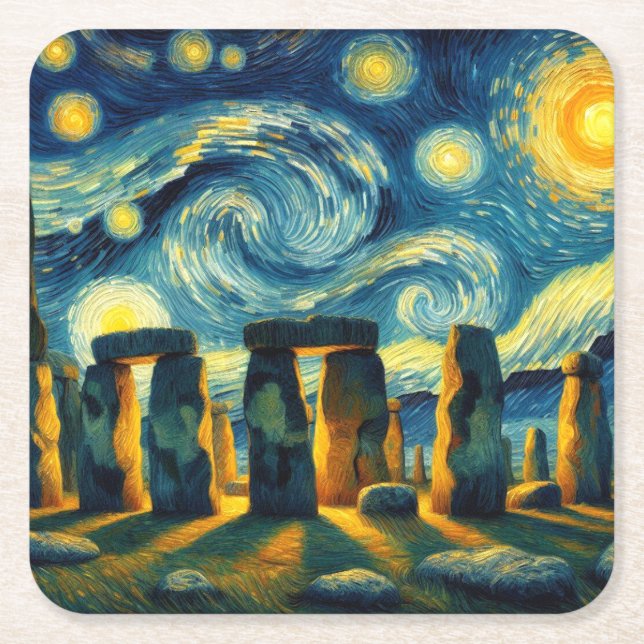 Starry Night Stonehenge Rechteckiger Pappuntersetzer (Vorderseite)