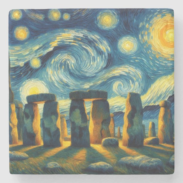 Starry Night Stonehenge Steinuntersetzer (Vorderseite)