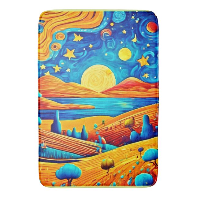 Starry Night Surrealismus Cartoon Art Badematte (Vorderseite Vertikal)