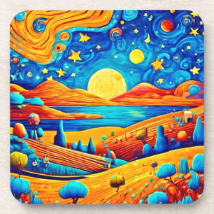 Starry Night Surrealismus Cartoon Art Getränkeuntersetzer