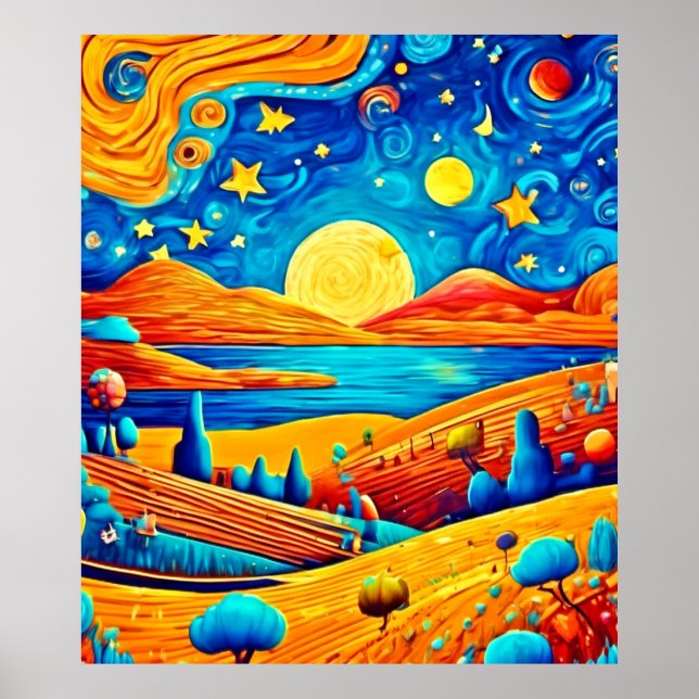 Starry Night Surrealismus Cartoon Art Poster (Vorne)